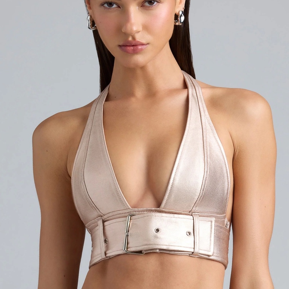 NYSSA
Metallic Denim Belted Crop Top in Champagne